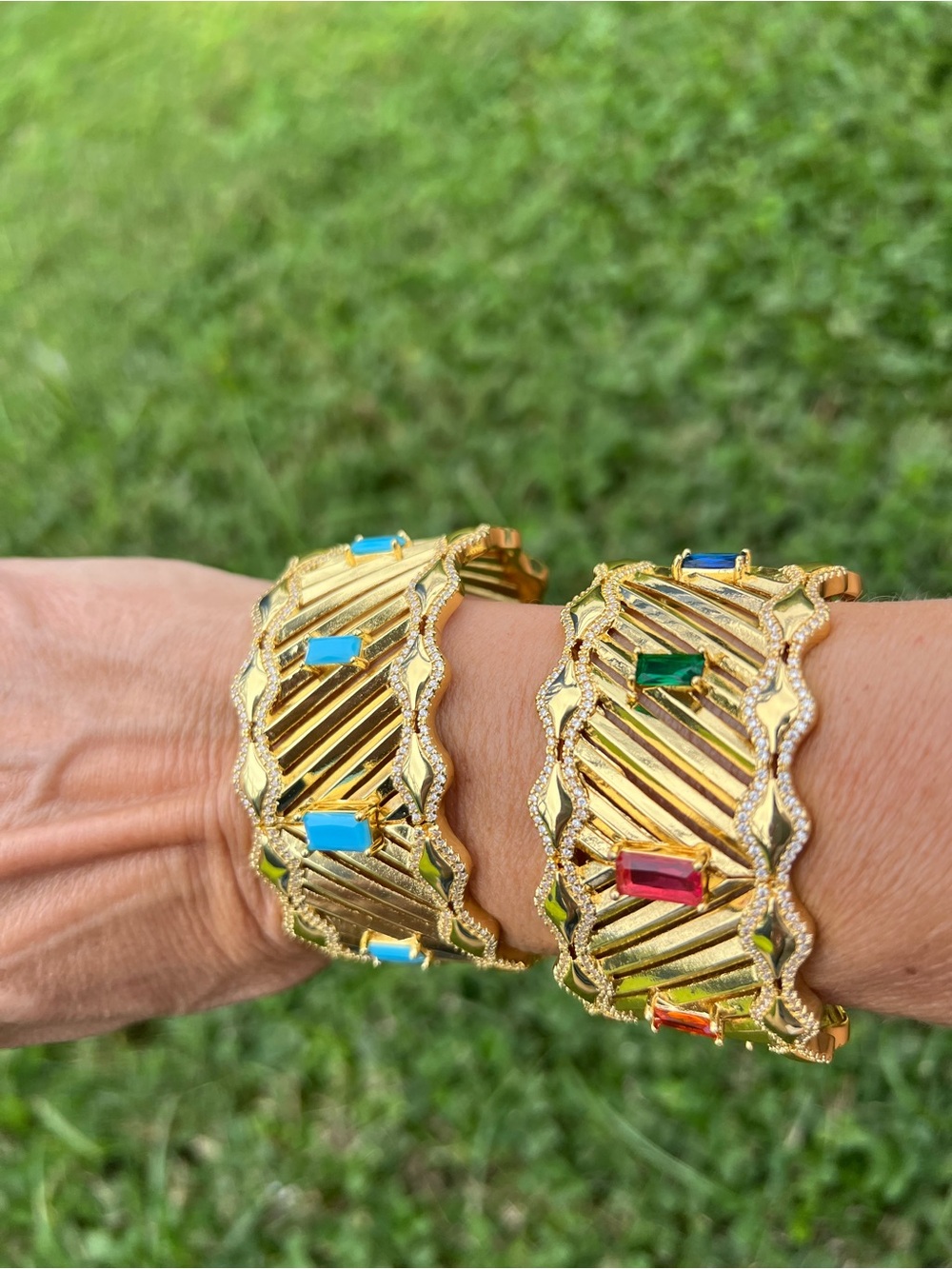 Gold-Tone Multicolor Gem Link Bracelet - Women Jewelry